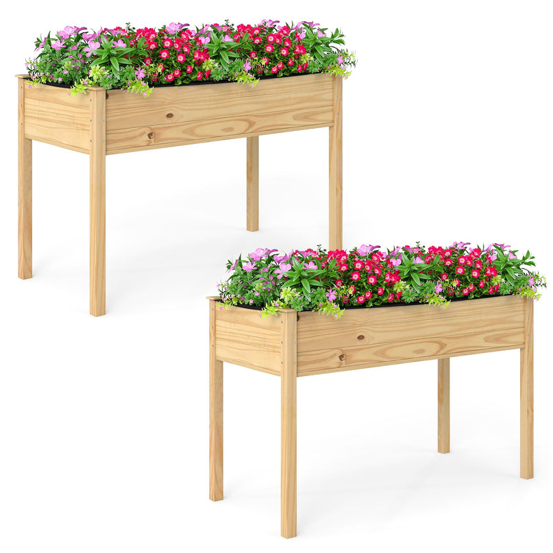 Giantex Raised Garden Bed Elevated Wood Planter Box with Liner（47"x23"x30"）