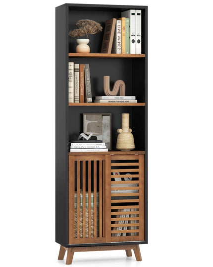 Giantex 70" Bookcase with Sliding Doors for Living Room