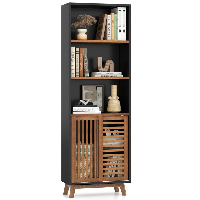 Giantex 70" Bookcase with Sliding Doors for Living Room