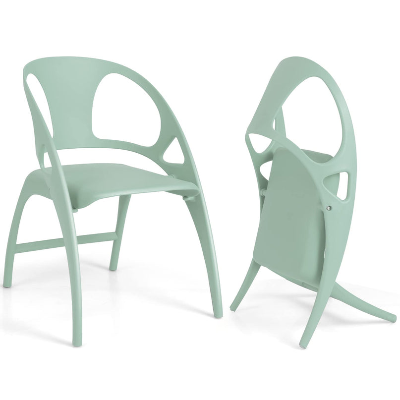 Giantex Folding Dining Chairs Set of 2/4, Outdoor Plastic Dining Chairs with Armrest and High Backrest