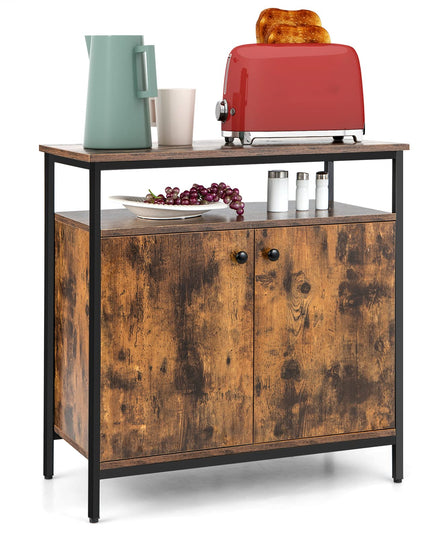Giantex Buffet Cabinet with Shelf - 2 Door Sideboard Kitchen Storage Cupboard with Shelves (Rustic Brown)