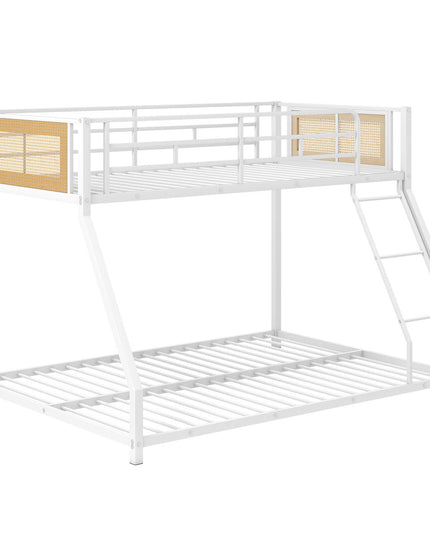 Giantex Twin Over Full Metal Bunk Bed Boho Rattan Floor Bunkbeds