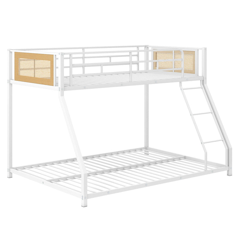 Giantex Twin Over Full Metal Bunk Bed Boho Rattan Floor Bunkbeds