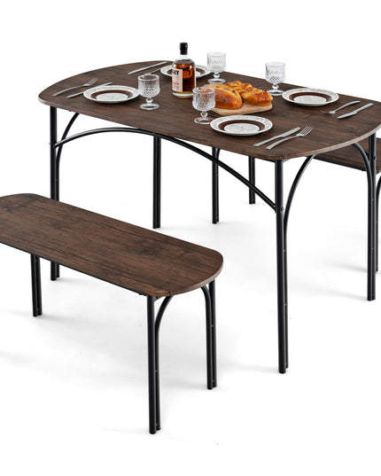 Giantex Dining Table Set for 4, Modern Oval Kitchen Table Set with 2 Benches, Metal Frame