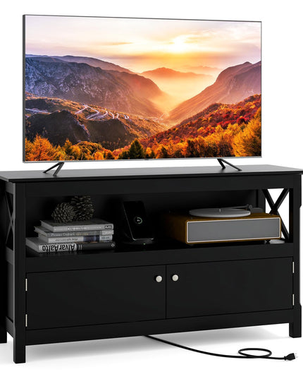 Giantex TV Stand with Power Outlet for TVs up to 50 Inch, Entertainment Center with 2-Door Cabinet