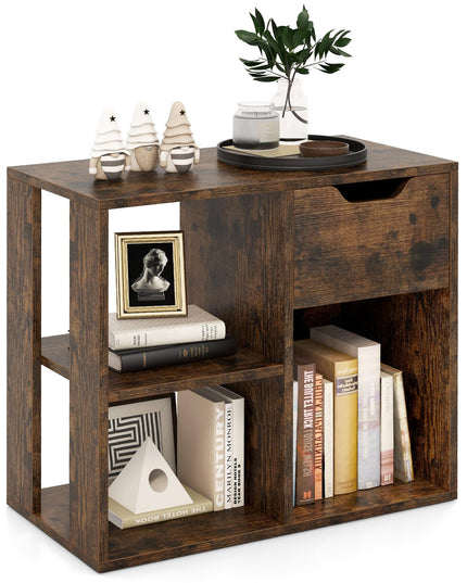 Giantex 3 Cube Bookcase with Drawer, 2 Tier Bookshelf for Small Space, Modern Freestandin