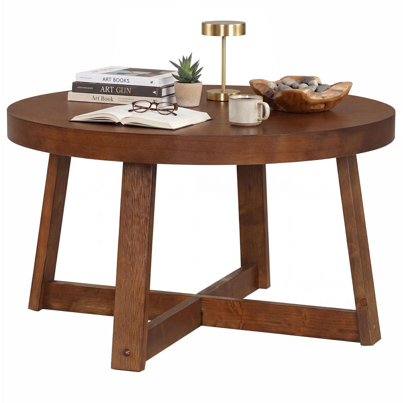 Table basse en bois Giantex 30" avec plateau épaissi et cadre en pin en forme de croix