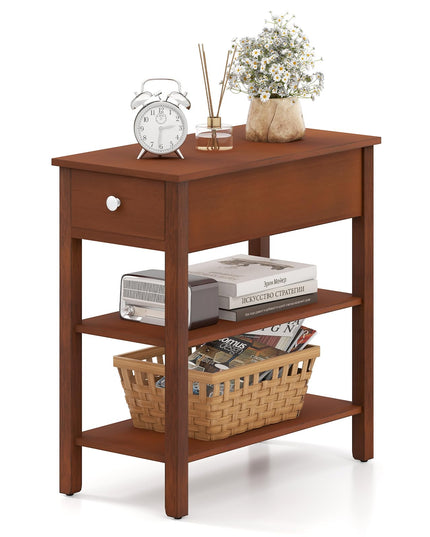 Ginatex Narrow Side Table Set of 2, Small End Tables with Drawer & Open Storage Shelves