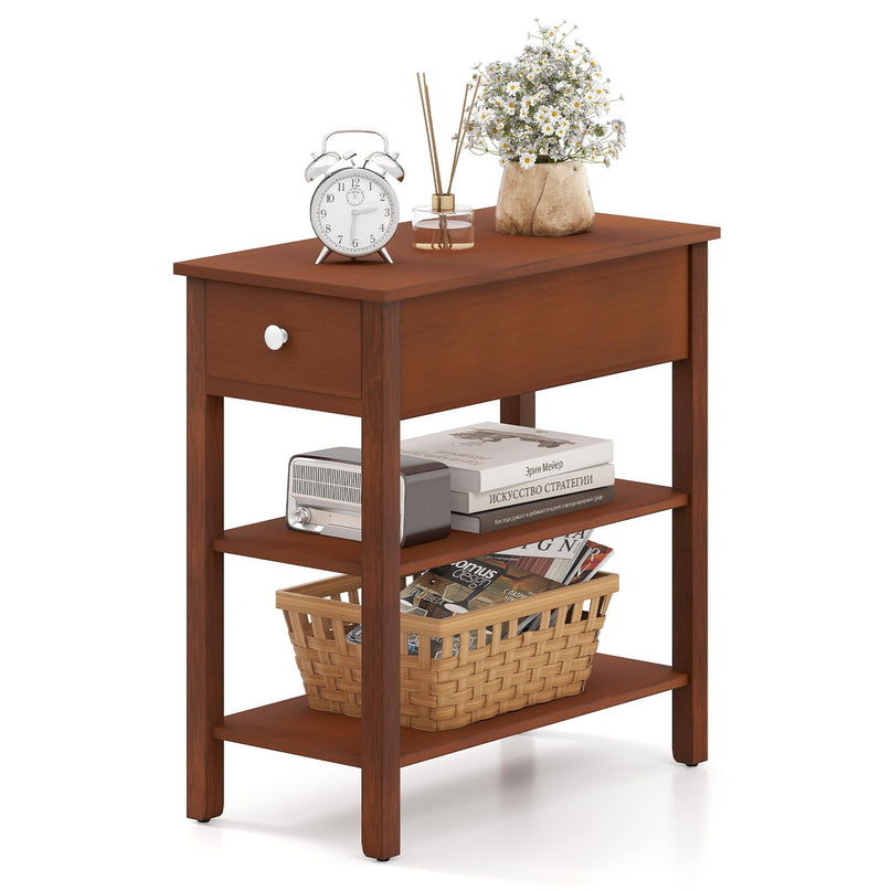 Ginatex Narrow Side Table Set of 2, Small End Tables with Drawer & Open Storage Shelves
