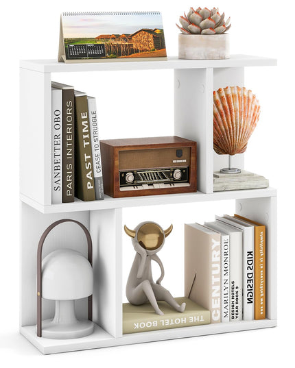 Giantex 3-Tier S-Shaped Bookshelf, Modern Geometric Bookcase, Freestanding Display Shelf for Small Space