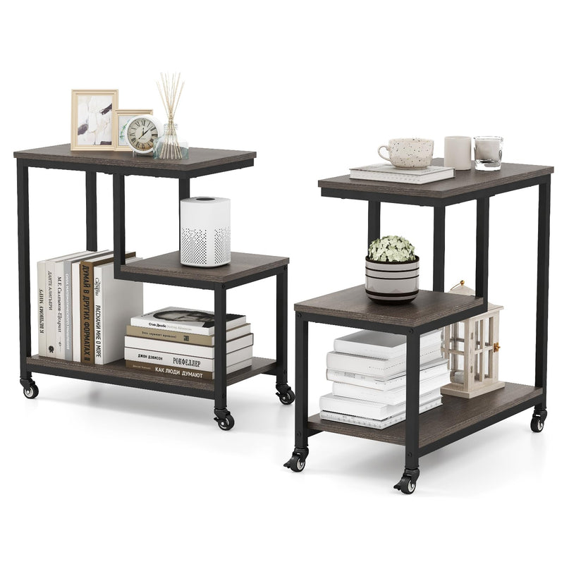 Giantex 3 Tier Side Table with Wheels for Living Room Bedroom Office