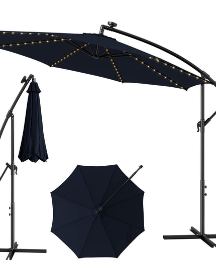 Giantex 10 ft Offset Patio Umbrella with 112 Solar Lights, Outdoor Cantilever Umbrellas with 8 Ribs