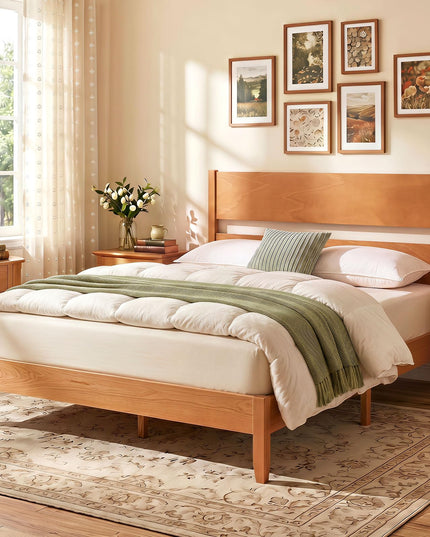 GIANTEX Twin/Full/Queen Size Wooden Bed Frame with Slatted Headboard