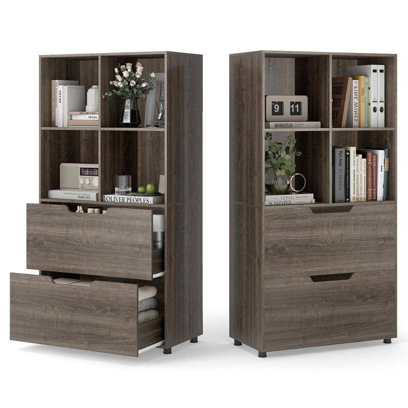 Giantex Bookshelf with 4 Cubes & 2 Drawers 51” Tall Floor Bookcase