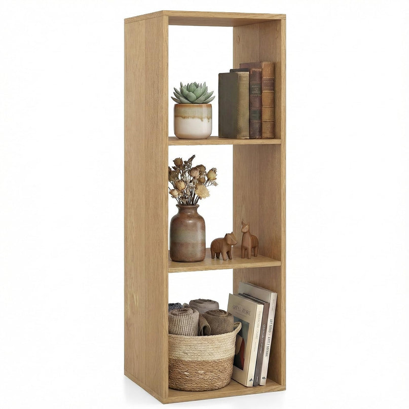 Giantex 3-Cube Bookcase White Cubby Bookshelf w/Back Guardrail & Anti-Tipping Kits