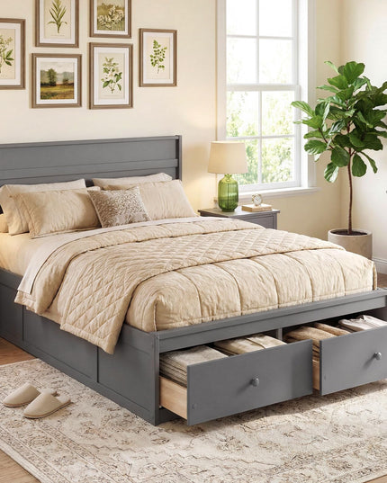 Cadre de lit Giantex pour lit double/simple avec tiroirs de rangement