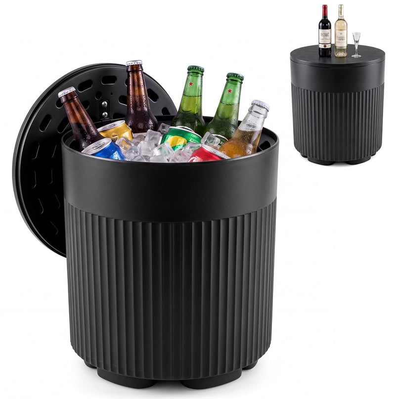 GIANTEX 3-in-1 6.2 Gal Outdoor Ice Bucket & Cooler Side Table with Storage