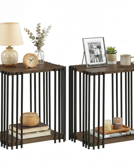 Giantex Table d'appoint en bois à 2 niveaux, lot de 1/2 avec étagères de rangement ouvertes et cadre en métal unique