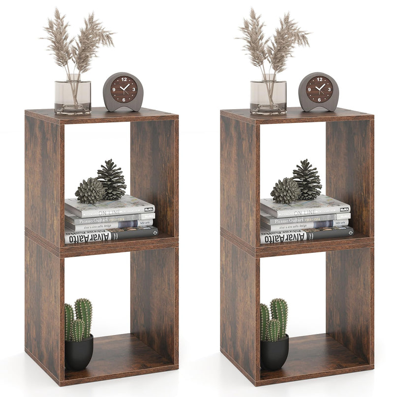 Giantex 2/4 Cube Bookshelf Organizer, 2-Tier Stackable Cube Storage Organizer