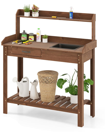 Giantex Wood Potting Bench Table