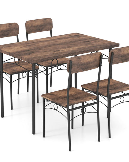 Giantex Rectangle Kitchen Table and 4 Farmhouse Dining Chairs with Heavy-Duty Metal Frame