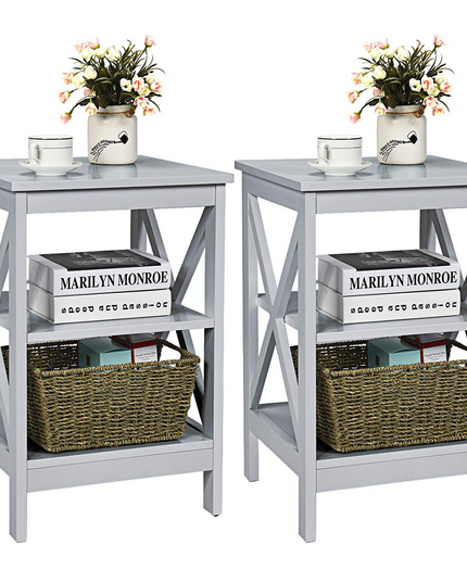 Nightstand 3-Tier X-Design W/Storage Shelves and Stable Structure Storage Organizer Display Sofa Side Table