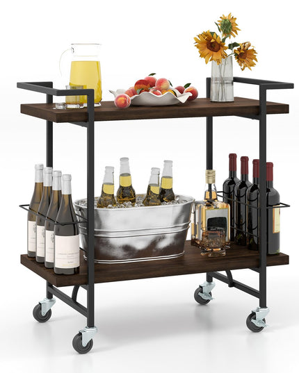 Giantex Bar Cart, 2-Tier Industrial Home Bar Serving Cart with Wheels