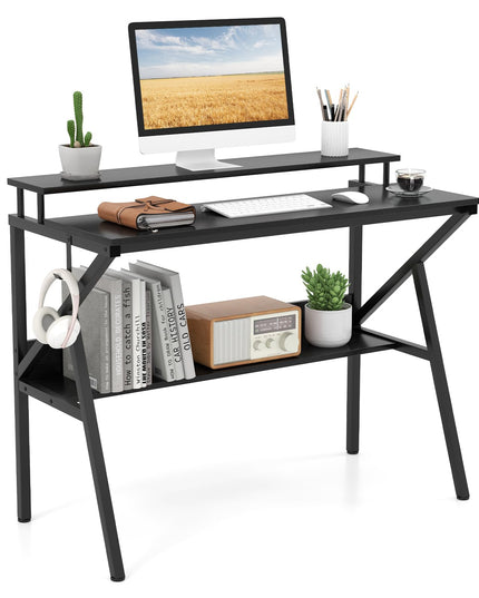 Giantex Compact Computer Desk for Small Spaces with Monitor Stand