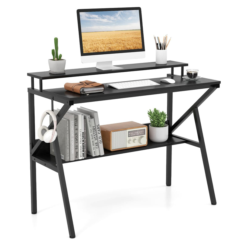Giantex Compact Computer Desk for Small Spaces with Monitor Stand