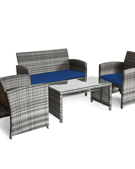 Giantex 4 Pc Rattan Patio Furniture Garden Lawn Sofa Cushioned Seat Mix Gray Wicker Conversation Sets