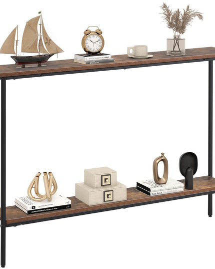 Giantex Gold Console Table with Shelf, 44" Narrow Entryway Table w/Dual Anti-Tipping Kits & Golden Metal Frame