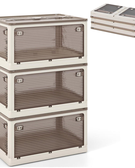 Giantex Storage Bins with Lids and Hidden Wheels, 3/6 Pack Stackable Collapsible Storage Boxes with 5 Opening Doors