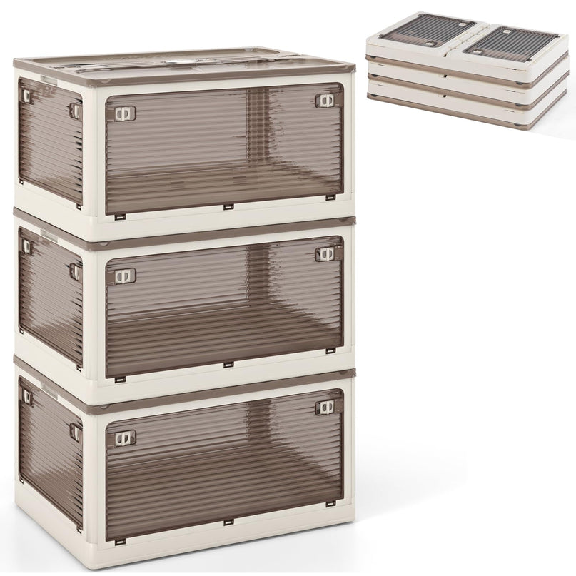 Giantex Storage Bins with Lids and Hidden Wheels, 3/6 Pack Stackable Collapsible Storage Boxes with 5 Opening Doors