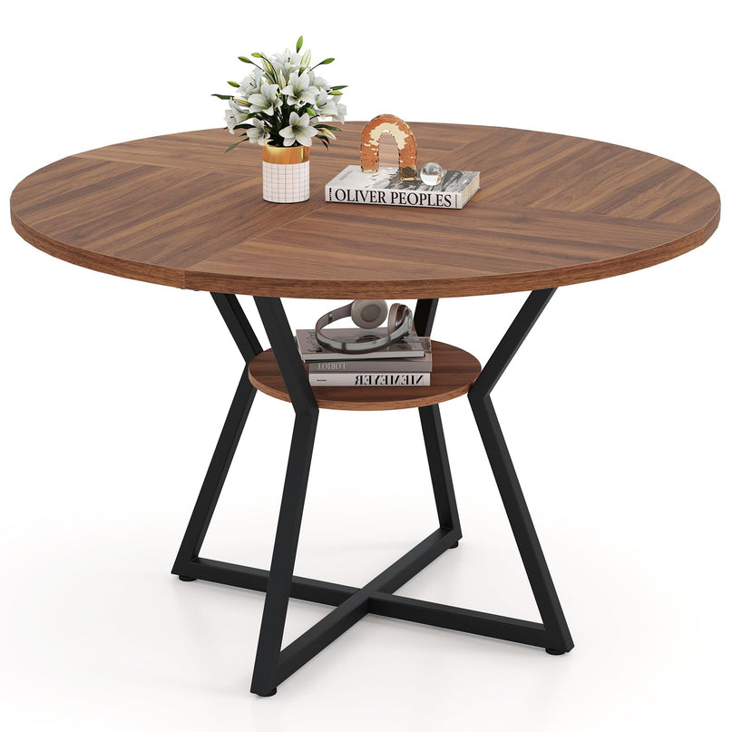 Giantex 47" Round Dining Table for 4 with Storage Shelf & X-Shaped Metal Base