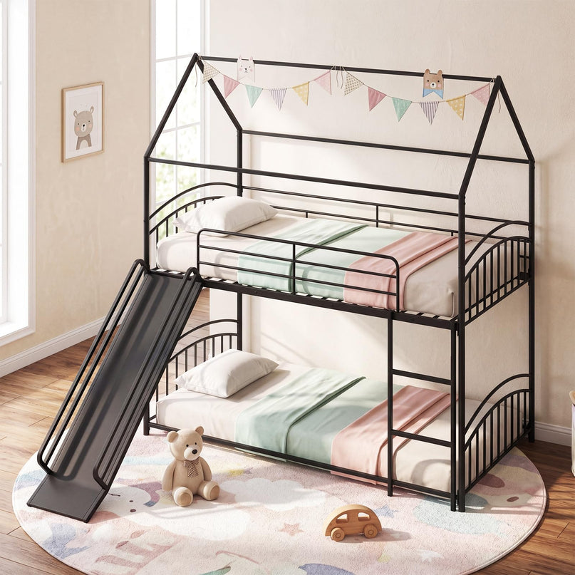 Giantex Twin Over Twin Bunk Bed with Slide & Ladder