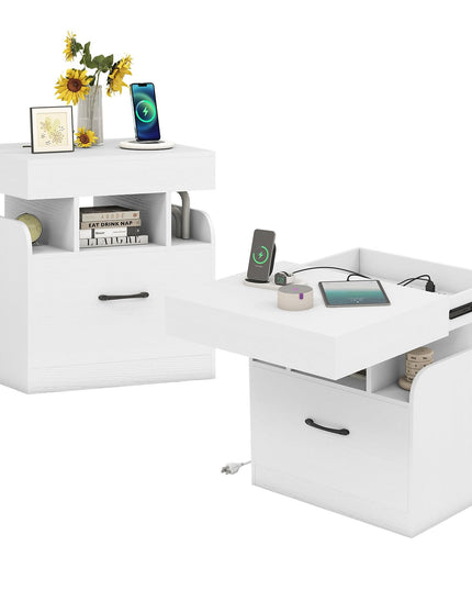 Giantex Nightstand with Charging Station Modern Bedside Table