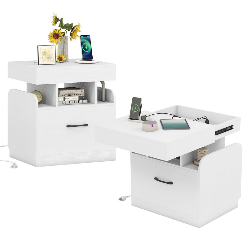 Giantex Nightstand with Charging Station Modern Bedside Table