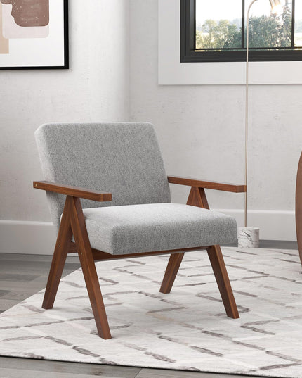 Giantex Modern Accent Chair, Linen Fabric Armchair with Solid Acacia Wood Frame, Soft Padded Cushion