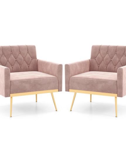 Giantex Modern Velvet Accent Chair Set of 1/2, Mid-Century Upholstered Single Sofa Chair w/Button Tufted Back
