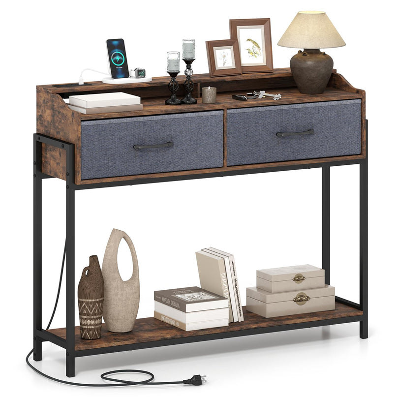 GIANTEX Console Table with Charging Station 43" Narrow Entryway Table