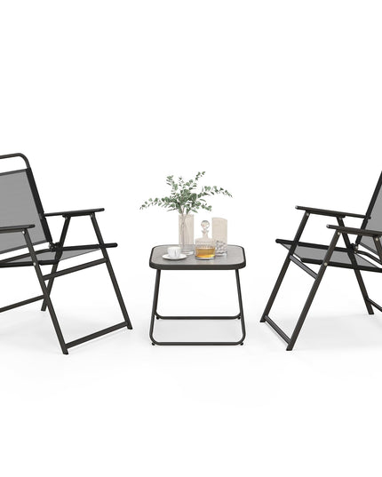 Giantex 3-Piece Patio Bistro Set, Outdoor Folding Chairs & Table Set, Outdoor Conversation Set for Balcony Yard Poolside