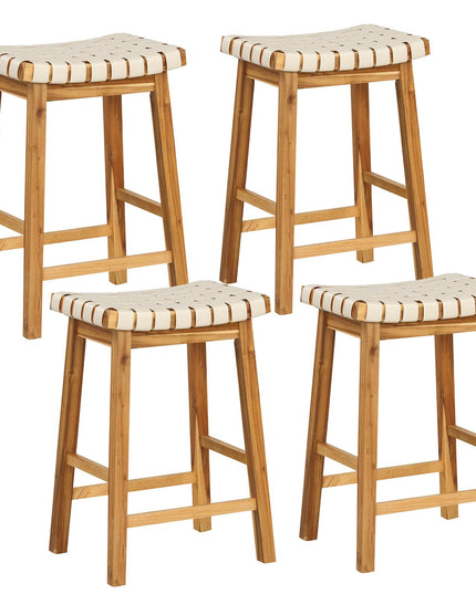 Giantex 25.5/31" Woven Bar Stools Set of 2/4, Faux PU Leather Counter Height Saddle Stools with Woven Curved Seat