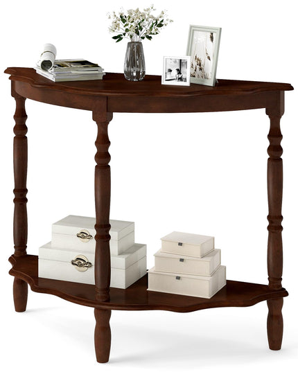 Giantex 42" Half Moon Console Table with Storage Shelf & Carved Rubber Wood Legs