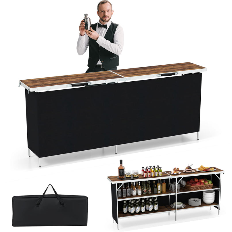 Giantex Extra Long Portable Bar Table with 2 Tier Storage Shelves