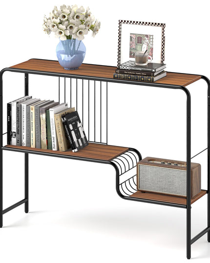 Giantex 2-Tier Console Table, 35.5" Narrow Entryway Table w/Irregular Storage Shelves & Metal Frame