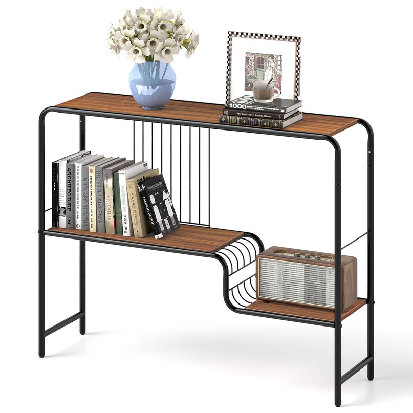 Giantex 2-Tier Console Table, 35.5" Narrow Entryway Table w/Irregular Storage Shelves & Metal Frame