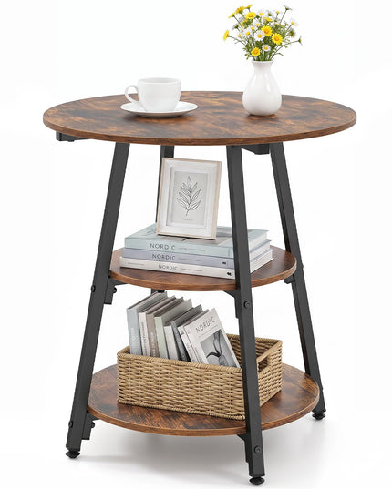 GIANTEX Round Industrial Side Table with Storage Shelves