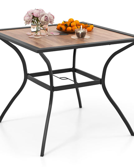 Giantex Patio Table with Umbrella Hole, Outdoor Dining Table for 4 People with All Weather Resistant Tabletop