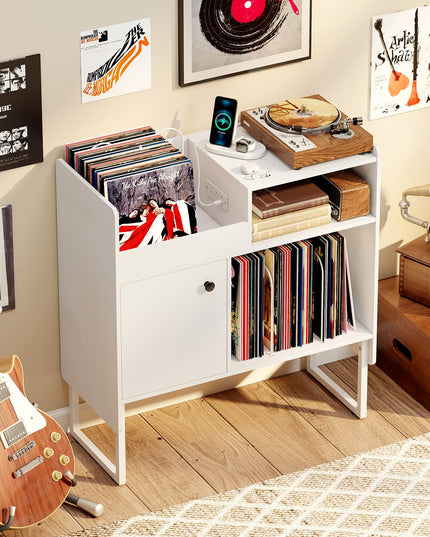 Giantex Record Player Stand with Open Shelf & Cabinet Hold Up to 250 Albums