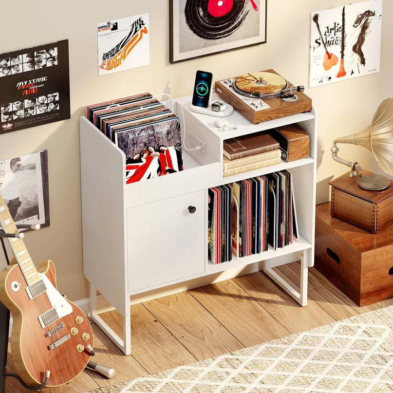 Giantex Record Player Stand with Open Shelf & Cabinet Hold Up to 250 Albums